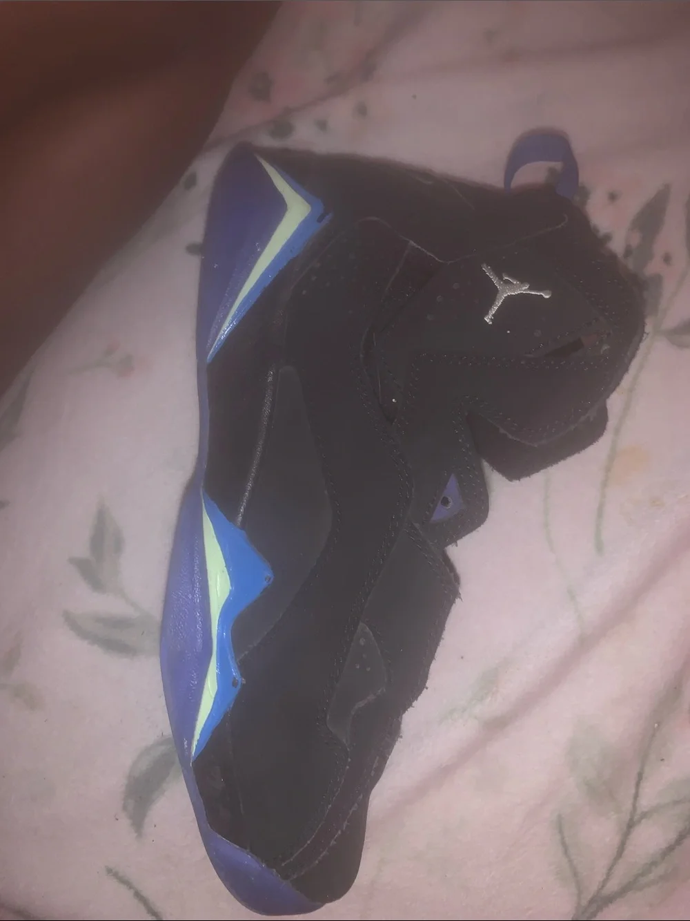 Jordan Black with Royal Blue and Neon Yellow Accents Retro Sneaker